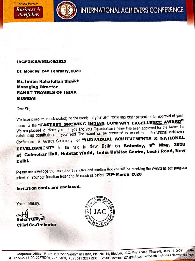 Fastest Growing Indian Company Excellence Award